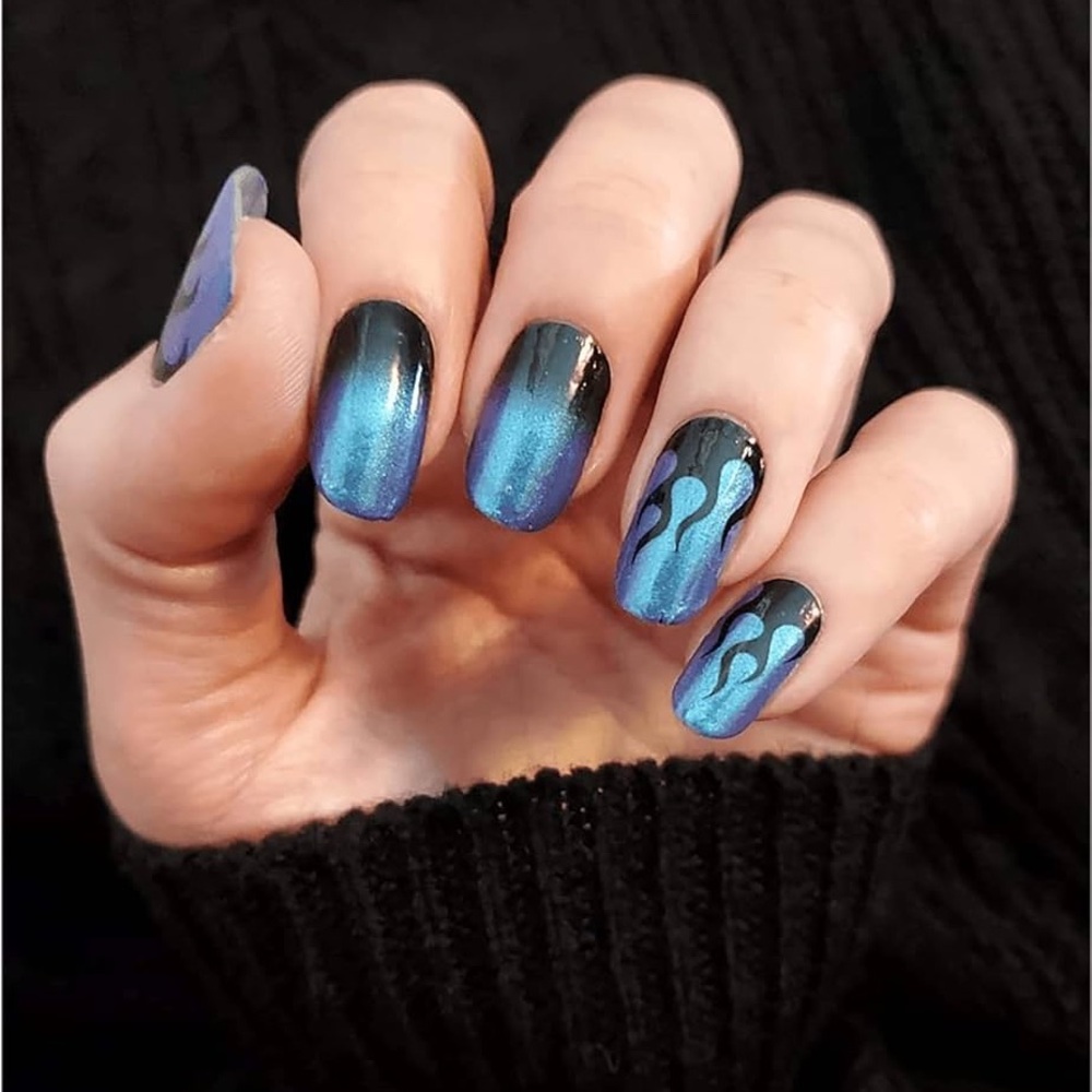 Color Street Electric Blue and Black Nail Wraps
